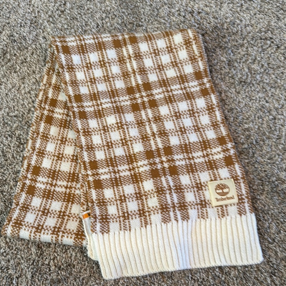 Timberland Tan and Cream Checkered Scarf